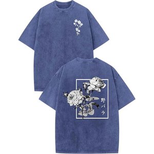 Men's Oversized Black Cotton T-Shirt Floral Print Street Style Short Sleeve O-Neck Breathable Jersey Fit - Product Image 2
