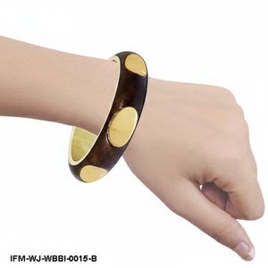 กำไลข้อมือไม้ทำมือประดับทองเหลืองรูปวงรี งานฝีมือผสมผสานไม้และโลหะ - Product Image 6