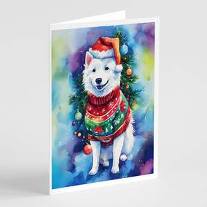 Whimsical American Eskimo Christmas <b>Greeting</b> <b>Cards</b> Pack of 8 A7 Size 5x7 Blank <b>Note</b> <b>Cards</b> with Envelopes Model D0100HAST0V - Product Image 1