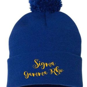 หมวกไหมพรมปอมปอม Sigma Gamma Rho สีน้ำเงินรอยัล พร้อมขอบพับ  หมวกไหมพรมอุ่นๆ สำหรับผู้หญิง  หมวกถักแบบกำหนดเองสำหรับชมรมนักศึกษากรีก - Product Image 6