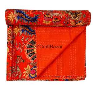 Precio al por mayor: Nueva colcha Kantha floral multicolor 100% algodón puro hecha a mano en India, estilo bohemio, disponible para cama. - Product Image 1