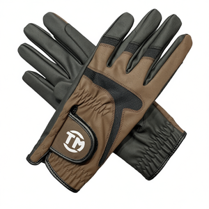 Genuine Sheep Leather Solid Color Horse Riding Gloves Hook Loop Closure Super Mesh Back Reinforced <b>Finger</b> Rein Grip Breathable - Product Image 2