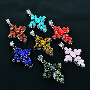 Lote al por mayor de collares con colgante de cruz de piedras preciosas chapados en plata hechos a mano, modernos, para mujer, regalo de compromiso, boda, aniversario, fiesta - Product Image 1