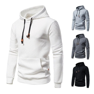 Sweat-shirt à capuche blanc pour homme en molleton gaufré, coupe classique, léger, style streetwear décontracté, avec poches, pour l'hiver - Product Image 6