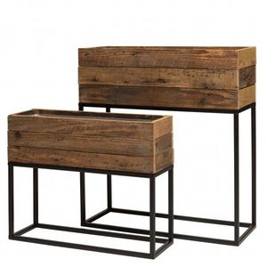 Jarrón Cuadrado de Madera con Base de Metal para Exhibición Floral, Macetero Moderno, Linea Exports Inc LE-MW0007 - Product Image 2