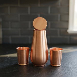 Bouteille d'eau en cuivre avec deux verres en cuivre, ensemble de boisson réutilisable, hydratation ayurvédique, cuisine, salle à manger, cadeau, maison, bureau - Product Image 1