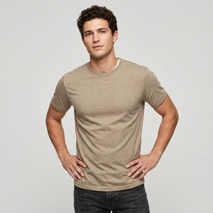 Camiseta de Punto de Manga Corta con Cuello Redondo para Hombre, 100% Algodón, Corte Regular, Color Verde Jaspeado Sólido, Estilo Casual - Product Image 4