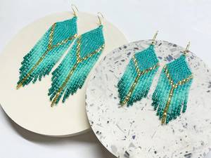 Handmade Beaded Fashion Earrings for Women Girls Handmade Turquoise Beaded Fringe Earrings Embroidery Ethnic Jewelry Gift - Product Image 3