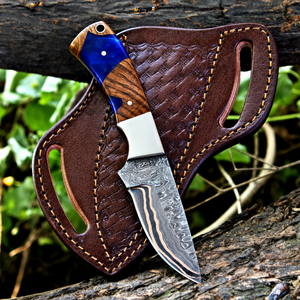 MAYSARA IMPEX Copper Damascus Steel Cowboy Hunting <b>Knife</b> Camping <b>Knife</b> with Leather Sheath & <b>Bone</b> Antler <b>Handle</b> - Product Image 4