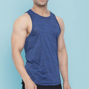 Camiseta sin mangas azul con cuello redondo, deportiva, para entrenamiento, gimnasio, tejida, informal, para hombre, con logo personalizado, atlética. - Product Image 5