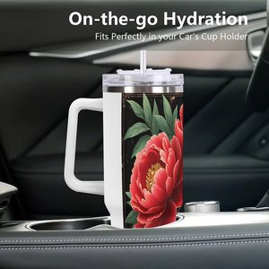 Gobelet isotherme en acier inoxydable 40oz avec motif pivoine rouge pour usage quotidien - Product Image 3
