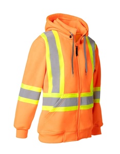 Orange Reflective Safety Hoodie Full Zip High Visibility <b>Worker</b> <b>Jacket</b> Polyester Protective Workwear OEM Custom Logo - Product Image 1