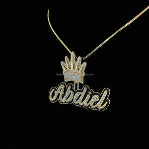 Haute qualité Hip Hop bijoux nom personnalisé pendentif glacé lettre couronne Bali Moissanite noir émail lettres cursives pendentif - Product Image 3