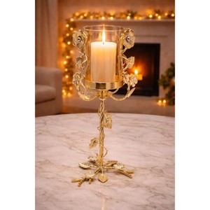 Golden Brass Candlestick Holder Set Floral Design Home Decoration Wedding Decor Durable Metal Stand - Product Image 2
