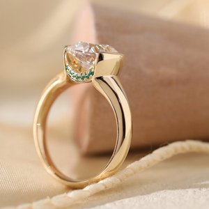 3.5ct Old Mine Cut Lab Grown Diamond 18K Solid Yellow Gold Ring for Women Luxury Half Bezel <b>Statement</b> Solitaire Engagement Ring - Product Image 6