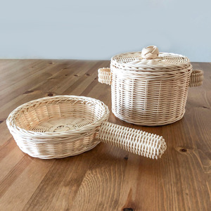 Woven rattan frying pan <b>toy</b> children wooden <b>kitchen</b> <b>toys</b> eco friendly pretend play kitchenware - Product Image 4