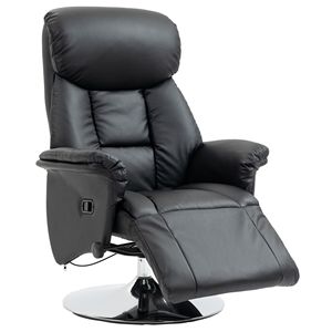 Adjustable PU Leather Swivel Recliner <b>Chair</b> with Steel Base Black; <b>Padded</b> Arms Footrest and Handle Mechanism Sponge Filled - Product Image 1