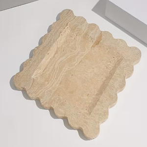 Scallop Edge Rectangular <b>Travertine</b> Tray Modern <b>Travertine</b> Trays - Product Image 2