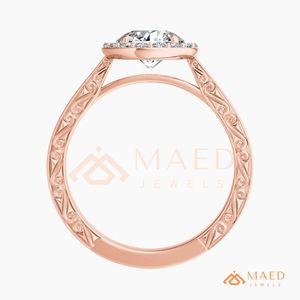 Rose Gold Plated Round Cut Halo Engagement <b>Ring</b> Women Vintage Engraved <b>Split</b> Shank American Diamond CZ Wedding <b>Ring</b> - Product Image 6