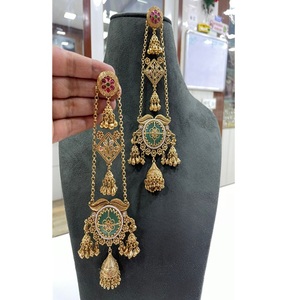 Boucles d'oreilles pendantes en laiton plaqué or de qualité supérieure, serties de moissanite et de kundan, pour femme, collection tendance mariage, MODÈLE EXCEPTIONNEL - Product Image 1