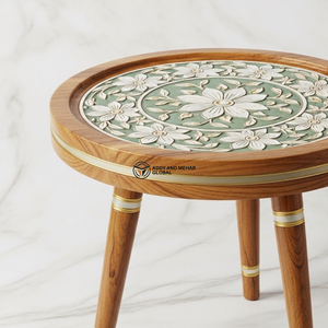 Red Meena Wooden <b>Stool</b> Handcrafted <b>Round</b> Industrial Decorative Accent <b>Stool</b> with Hand Painted Design for Bedroom Entry - Product Image 6