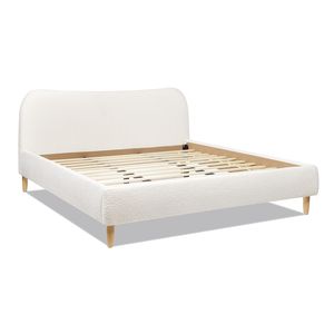 Letto matrimoniale imbottito in bouclé bianco avorio con testiera curva in stile romano, letti imbottiti di lusso - Product Image 2