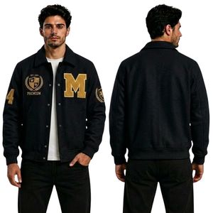 Chaqueta Letterman Estilo Béisbol, 100% Lana, Mangas en Contraste, Cuello Camisero, Color Azul Rey y Blanco, Ropa Deportiva - Product Image 5