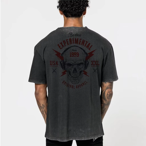 เสื้อยืดโอเวอร์ไซส์ลายพิมพ์กะโหลกสไตล์สตรีทแขนสั้นคอกลมผ้าฝ้ายเจอร์ซีย์ 100% ทรงพอดีตัวสำหรับผู้ชาย - Product Image 5
