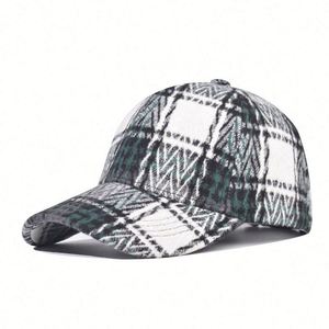 Gorra de Béisbol de Tweed a Cuadros, Gruesa, de 6 Paneles, a la Moda, para Mujer, Informal, Cálida, para Exteriores, Otoño-Invierno 2025 - Product Image 3