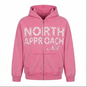 เสื้อฮู้ดซิปสีชมพู North Approach พร้อมตัวอักษรประดับเพชร กระเป๋าหน้า ทรงปกติ ใส่ได้ทั้งชายและหญิง สไตล์ลำลอง - Product Image 5