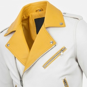 Custom Unisex White & Yellow Biker Leather <b>Jacket</b> Motorcycle Zip Belted Fashion Coat Premium <b>Slim</b> <b>Fit</b> Moto <b>Jacket</b> for Unisex - Product Image 3
