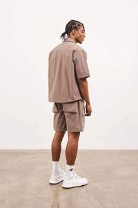 Men's Solid Color Cargo Shorts Set Short Sleeve Zipper Hooded Collar Regular Fit Breathable Summer Casual Streetwear Wear - Product Image 5