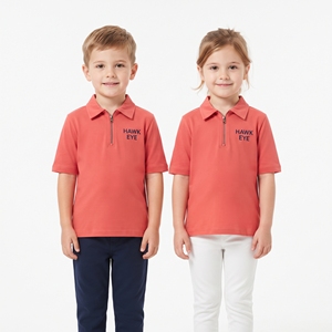 Camiseta Polo 100% Algodón para Niños, Unisex, Informal, con Logotipo Personalizado, Cierre de Cremallera de un Cuarto, Cuello Camisero, Manga Corta, Transpirable - Product Image 1