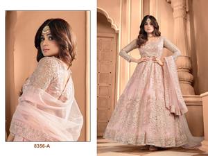 Trending Indian & Pakistani Clothing Butterfly Net con bordado, Mirror Work Long Anarakali Suit - Product Image 5