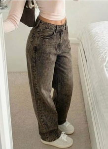 Jeans de Mezclilla para Mujer, Cintura Alta, Corte Recto, Lavado a la Piedra, Ajuste Regular, Largos, Estilo Casual Vintage, 100% Algodón, para Verano - Product Image 4