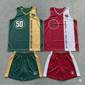 REXFIT SPORTS Custom Basketball Jersey Shorts Set Sublimated V-Neck Breathable Mesh Unisex Adult Team Wear - Product Image 3