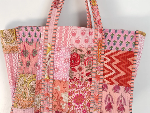 Grand sac de voyage en coton Weekender sac de sport en tissu matelassé fait à la main motif imprimé bloc pour bagage à main - Product Image 6