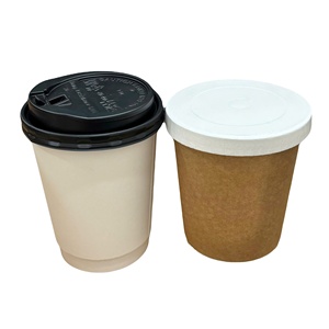 Gobelet à café en papier biodégradable de qualité alimentaire imprimé flexo sur mesure avec couvercle, gobelet à thé jetable en papier kraft à double paroi pour boissons et eau - Product Image 4