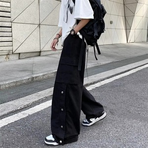 Pantalones Cargo Negros para Mujer, Pantalones Casuales Utilitarios con Múltiples Bolsillos, Corte Holgado, Estilo Hip Hop, Cintura Elástica, Material de Lona - Product Image 5