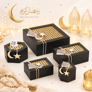 Elegant Luxury Style Wooden Storage Boxes Set Black Gold Moon Star Design Decorative <b>Gift</b> <b>Box</b> for <b>Ramadan</b> Kareem - Product Image 1