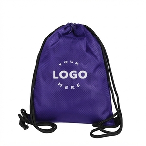 Unisex <b>Drawstring</b> Gym <b>Backpack</b> Purple Solid Color Polyester Casual Style Lightweight With Logo Space - Product Image 1