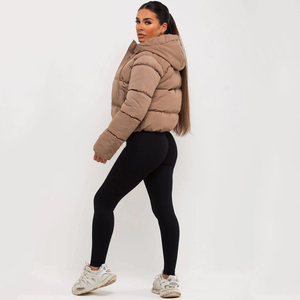 Women's Trendy Cropped Puffer <b>Jacket</b> Hooded Quilted Warm Winter Coat Zip-Up Drawstring Outwear Wholesale OEM Custom Logo - Product Image 4
