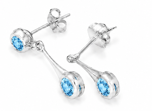 Boucles d'oreilles pendantes en argent sterling avec topaze bleue, boucles d'oreilles pendantes rondes en argent 925 avec topaze bleue, cadeau de pierre de naissance de décembre pour elle - Product Image 3