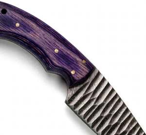 Couteau de cuisine artisanal en acier Damas forgé, manche en bois de Pakka violet, pour trancher la viande - Product Image 4