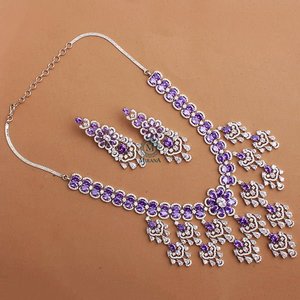 Rennie Lavender CZ Designer Necklace and Earring Set-Gold Plated Fashion Jewelry with Zircon - Product Image 5