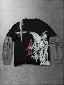 Camisetas de Manga Larga con Estampado Gráfico para Hombre, Estilo Y2K, Cuello Redondo, 2 en 1, Camisetas de Moda Urbana - Product Image 3