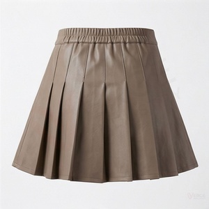 Women's <b>Elastic</b> <b>Waist</b> Pleated PU Leather Mini <b>Skirt</b> Solid A-Line Short <b>Skirt</b> - Product Image 2