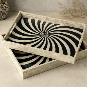 ถาดเสิร์ฟตกแต่งทรงสี่เหลี่ยมผืนผ้า ทำจากไม้ MDF ลายกราฟิกหรูหรา วินเทจ แบบชนบท วาดด้วยมือ พรีเมียม คุณภาพสูง เป็นมิตรต่อสิ่งแวดล้อม พร้อมฝาปิดทำจากเปลือกหอยคาปิซ - Product Image 5