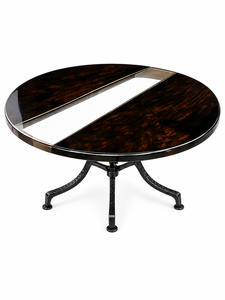 Modern Round Wooden Coffee <b>Table</b> with Clear <b>Epoxy</b> <b>Resin</b> River, Black Iron 3-Leg Base, Handmade Luxury Center <b>Table</b> for Living - Product Image 1
