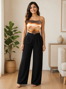 Haut court imprimé marron de qualité supérieure, sans manches, col carré, dos nu, pour ensembles féminins, tenue de soirée en boîte de nuit - Product Image 2